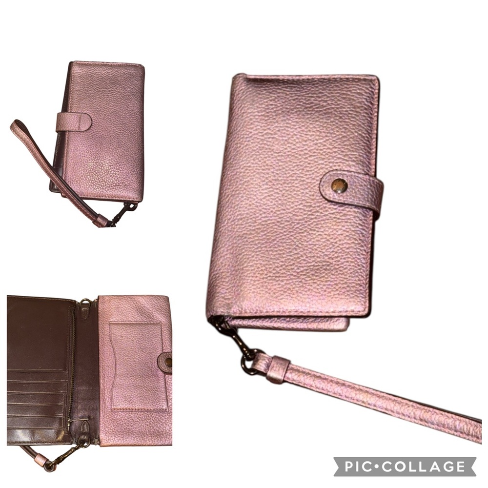 Coach Pink Textured Wallet with Wrist Strap